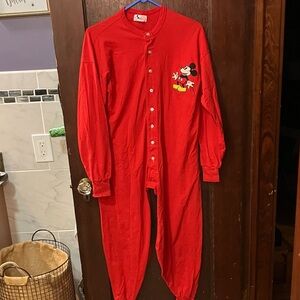 CLUB DISNEY VINTAGE   Mickey Pajamas Large Red One Piece Longjohns 50/50 USA